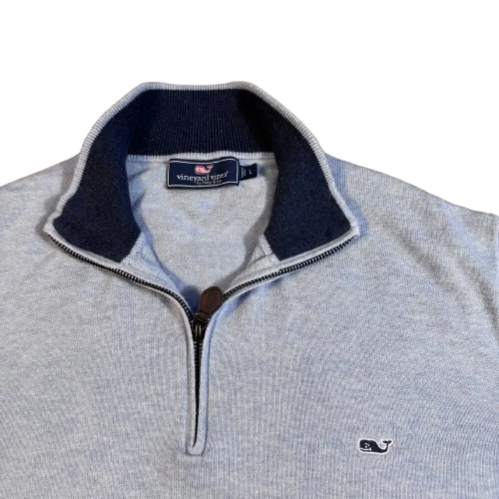 Vineyard Vines Light Blue Quarter Zip Quiet Luxury Preppy Men's Sweater (Size L) - Picture 4 of 13